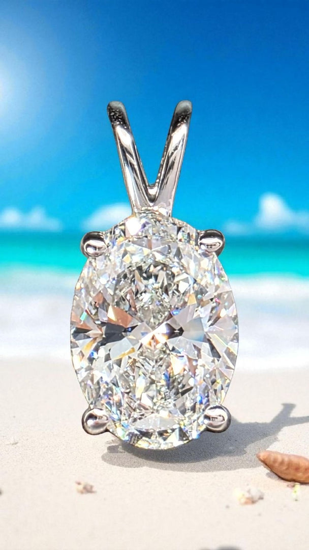 1 Ct D VS1 Oval Lab Grown Diamond Pendant 14k White Gold IGI Certified No Chain