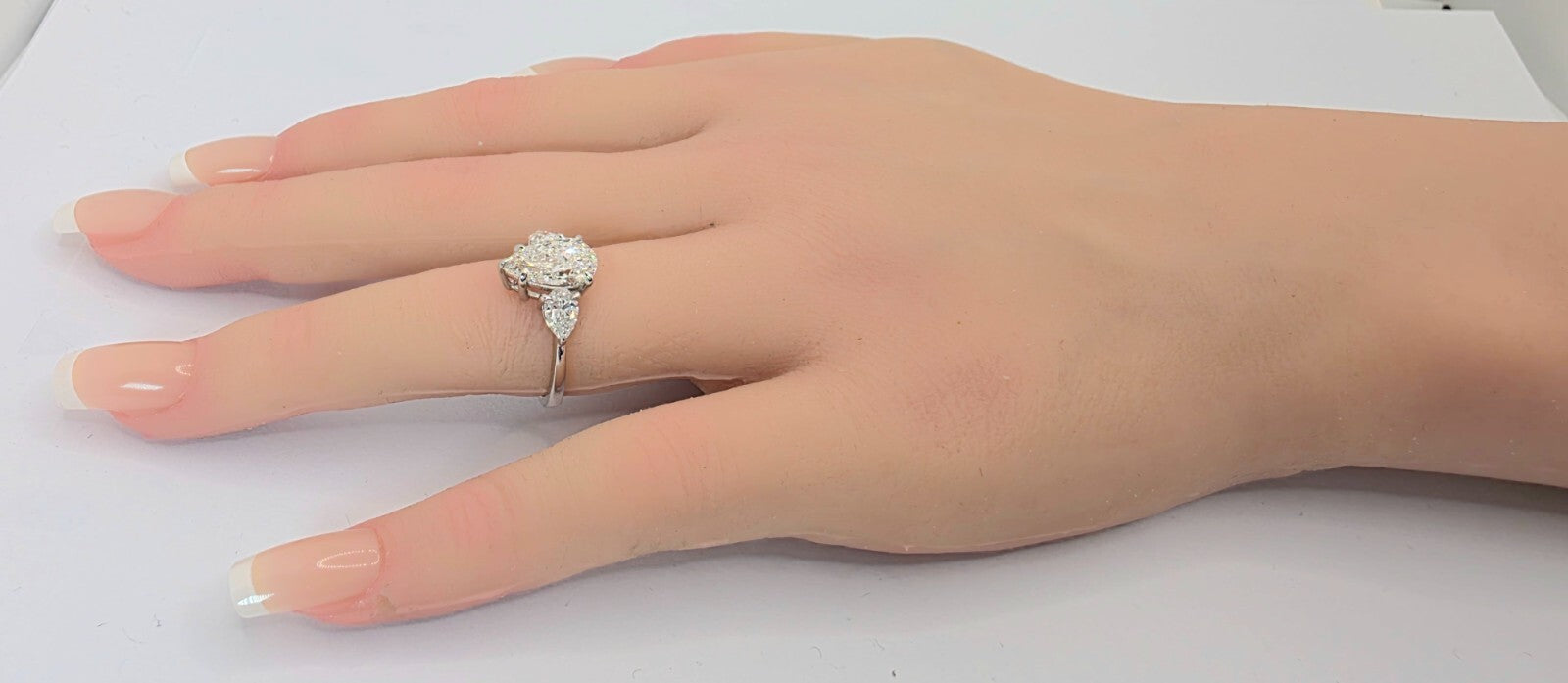 2.70 Ct 3 Stone E VS1 Diamond Ring Pear Shape IGI Certified Lab Grown 14k White