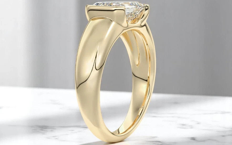 3.00 Ct IGI D VS1 Certified Emerald Cut Lab Grown Diamond Ring East West 14k