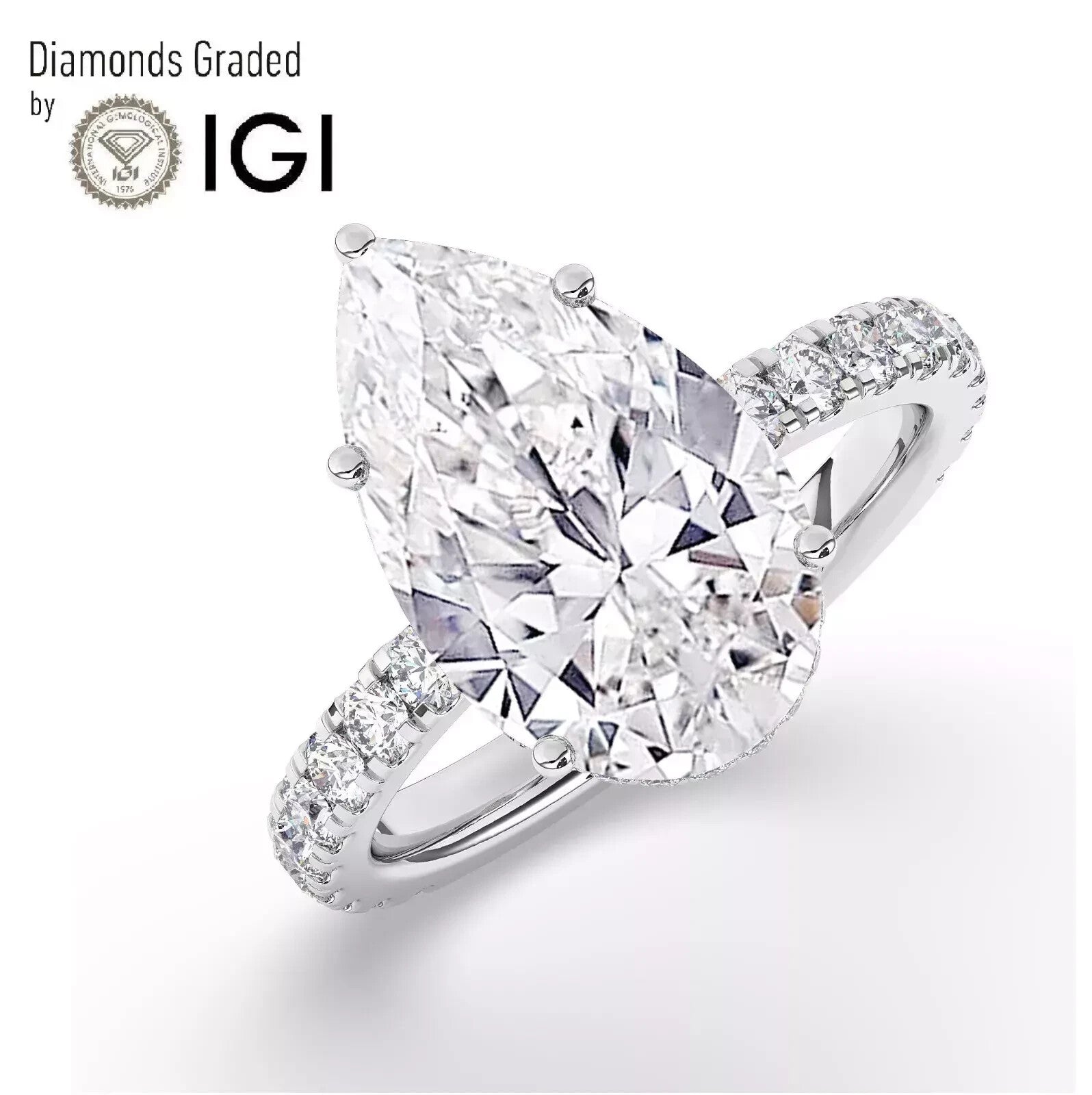 IGI 6 CT, Solitaire Lab-Grown Pear Diamond Engagement Ring, 950 Platinum