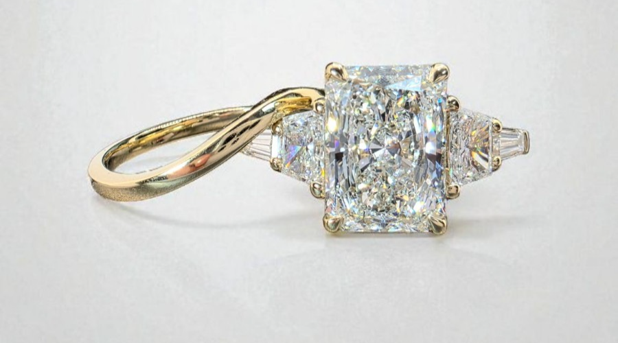 4.70 Ct E VS1 Radiant Lab Grown Diamond Ring IGI Certified 14k Gold W/Band Sz 5