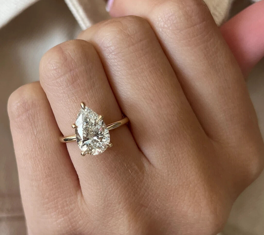 2.00 Ct  D VS1 Pear Shaped Lab Grown Diamond Engagement Ring 14kYellow Gold