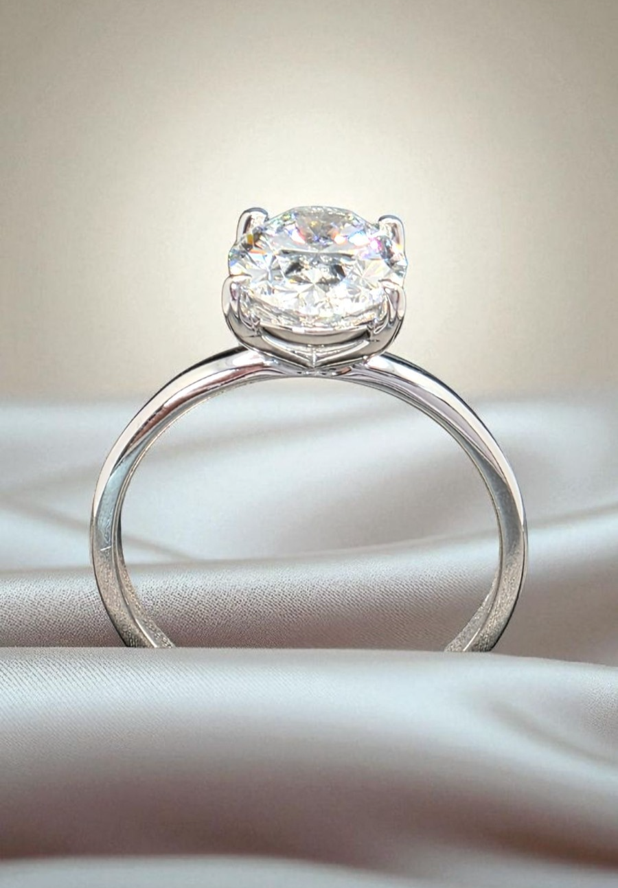 2.00 Carat Oval Lab Grown Diamond Ring 14k White Gold IGI Certified E VS1