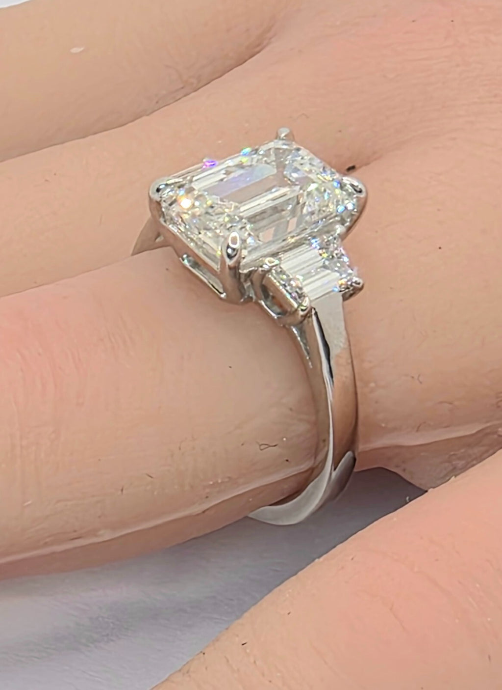 4.60 Carat E VS1 Platinum Emerald Cut Lab Grown Diamond Ring IGI Certified