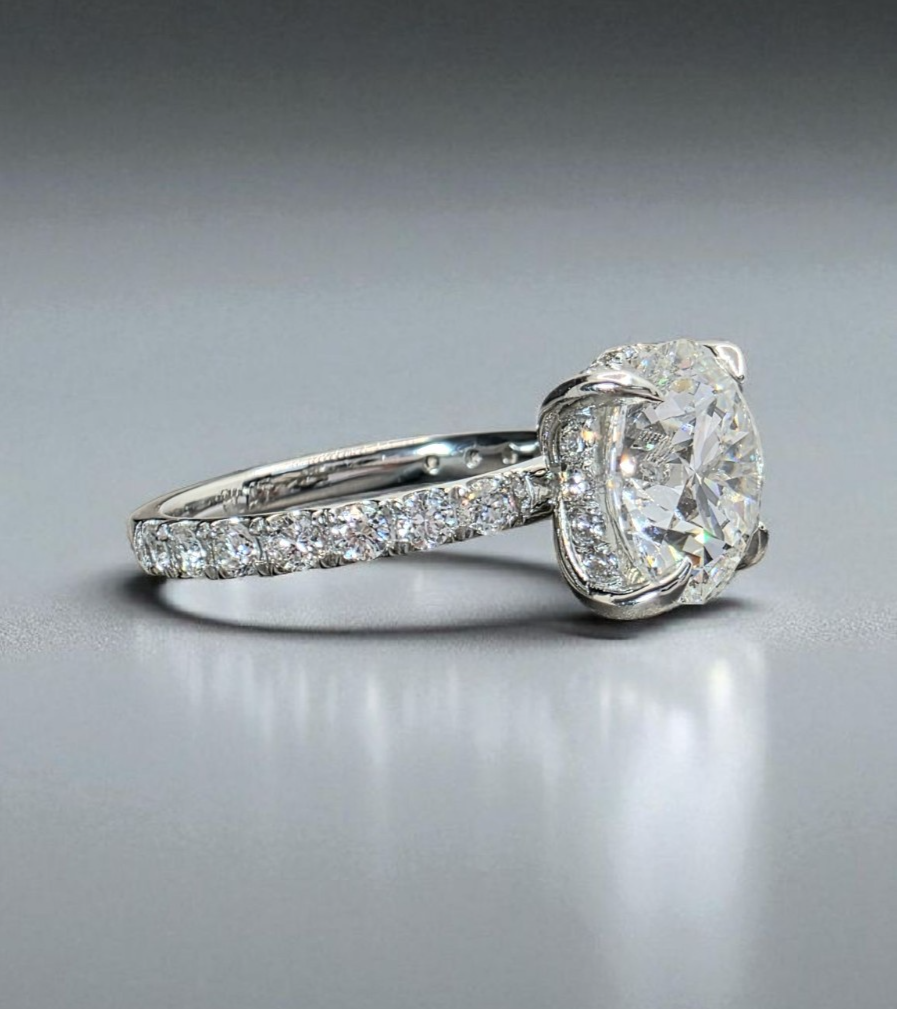 3.60 Ct D VS1 Round Lab Grown 14k White Diamond Engagement Ring IGI Certified
