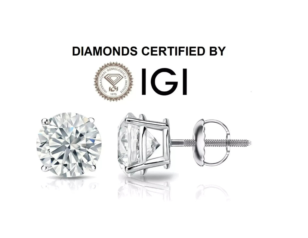 4.00 Ct D VS1 Round 4 Prong Lab Grown Diamond Stud Earrings IGI Certified 14k