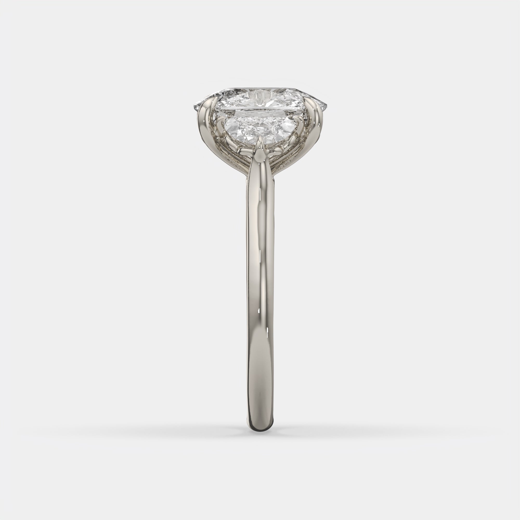 4.60 Ct F VS1 Cushion 3 Stone Ring with Half Moon Accents