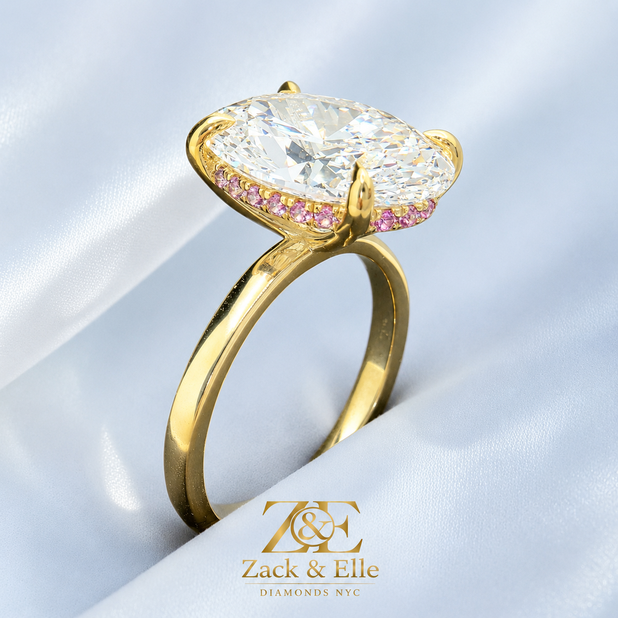 5.15 Ct E VS1 Oval Pink Sapphire Halo Lab-Grown Diamond Ring