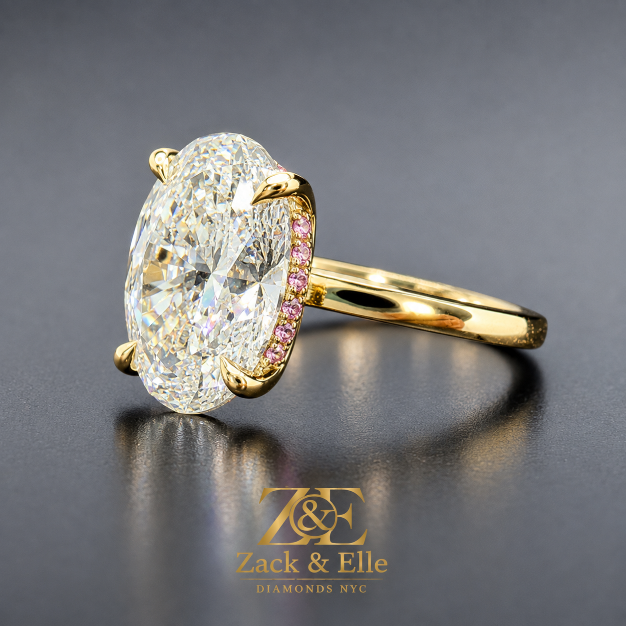 5.15 Ct E VS1 Oval Pink Sapphire Halo Lab-Grown Diamond Ring