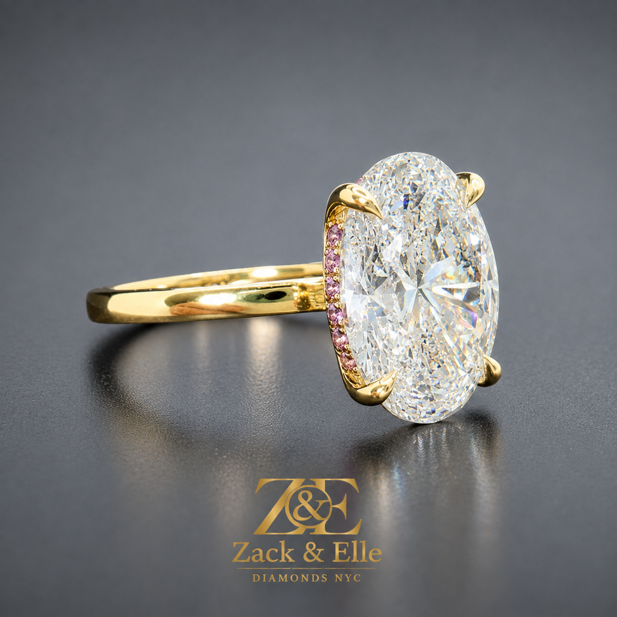 5.15 Ct E VS1 Oval Pink Sapphire Halo Lab-Grown Diamond Ring