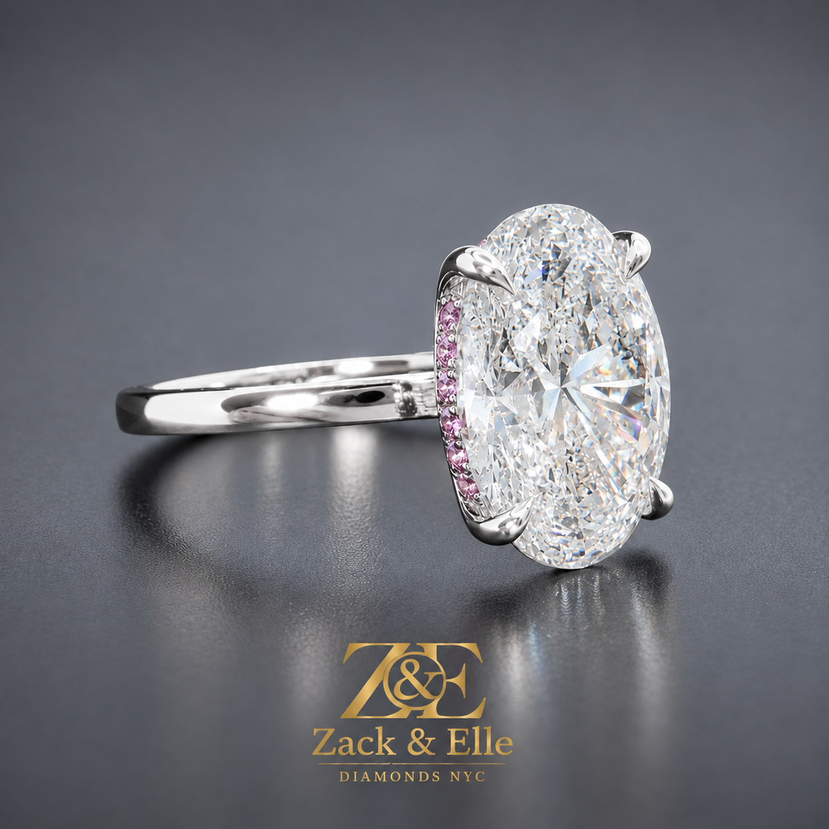 5.15 Ct E VS1 Oval Pink Sapphire Halo Lab-Grown Diamond Ring