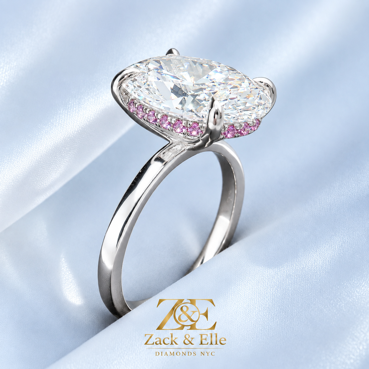 5.15 Ct E VS1 Oval Pink Sapphire Halo Lab-Grown Diamond Ring