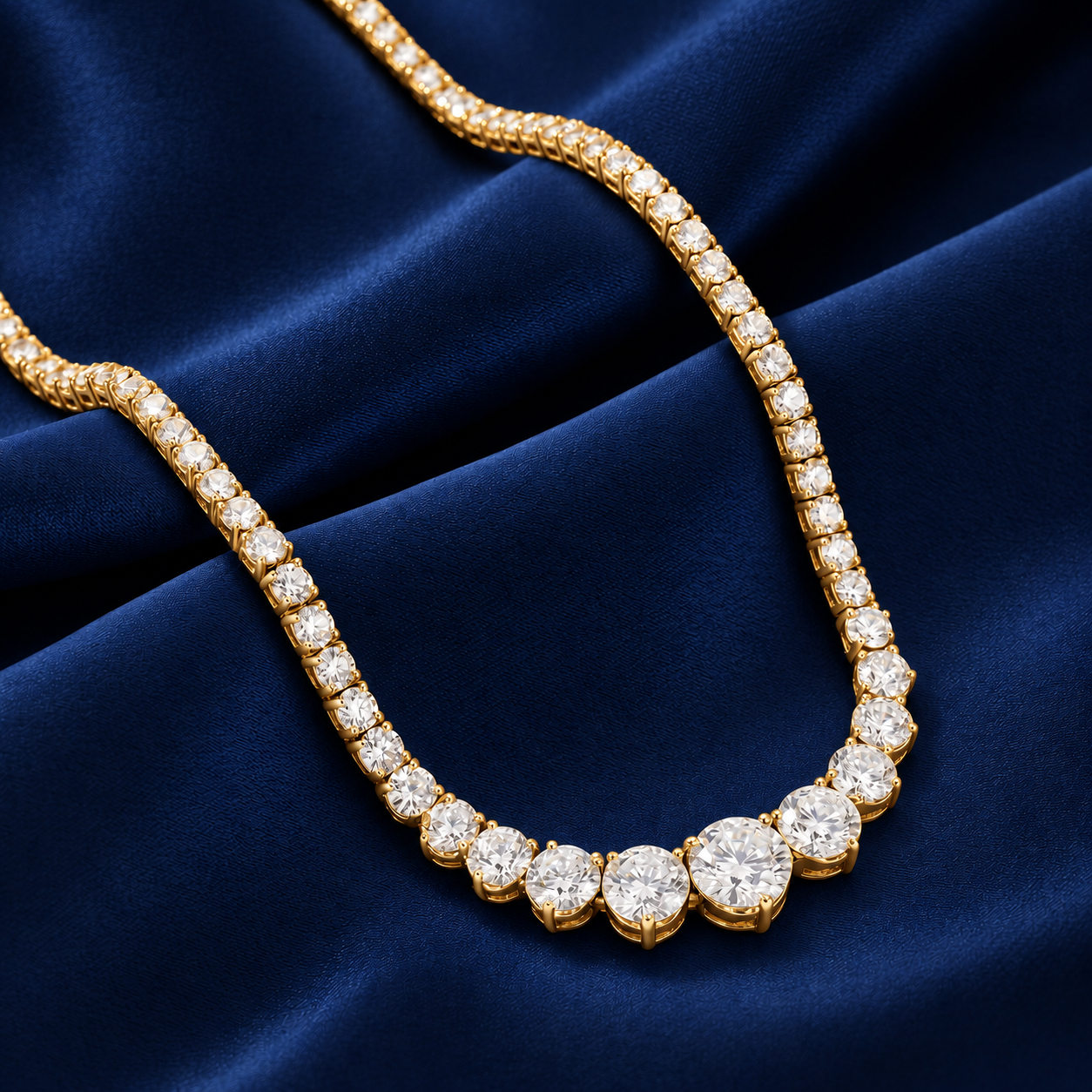 10.00 Ct D VS Graduating Lab-Grown Diamond Tennis Necklace | 14K Gold 17"