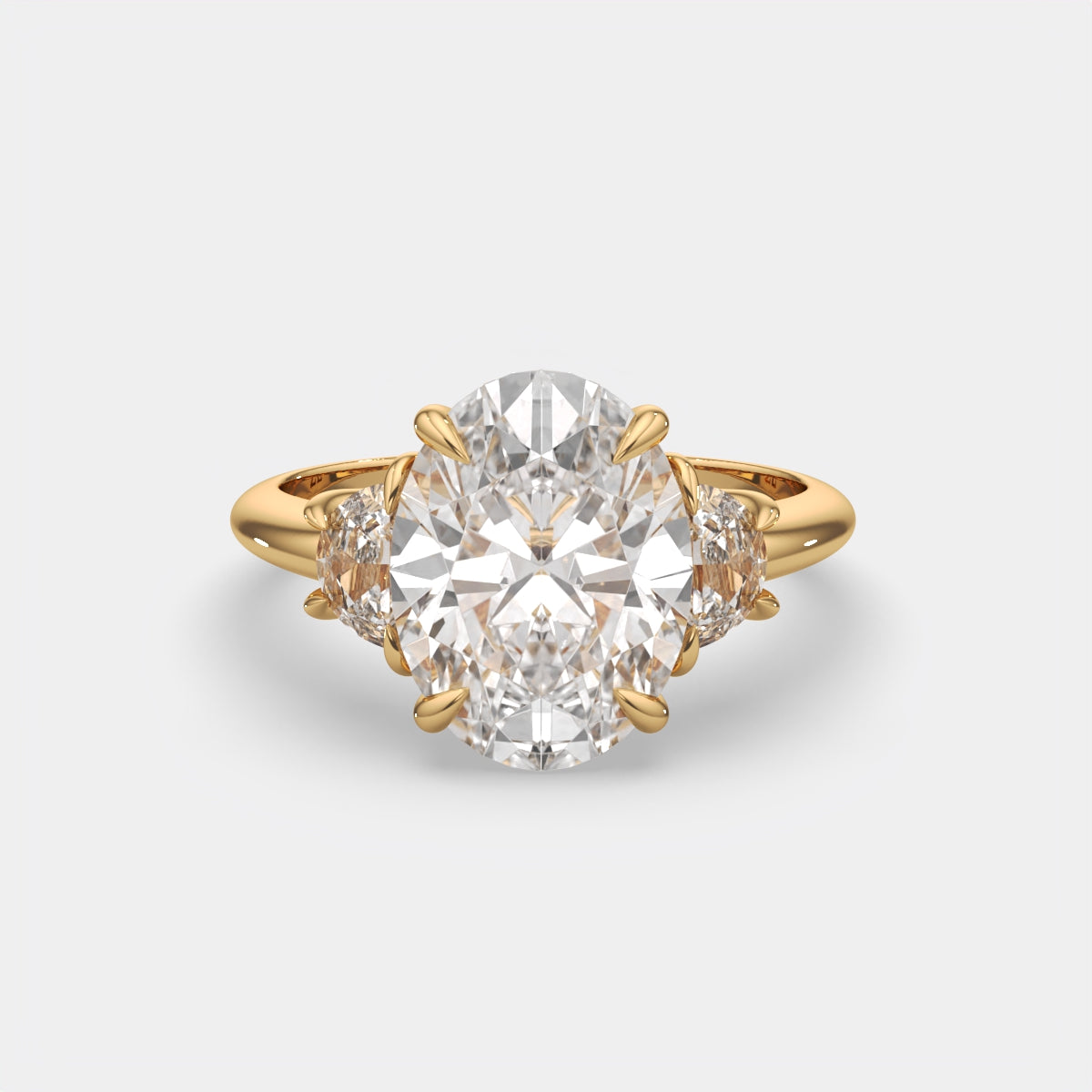 6.00 Ct Oval 3 Stone Ring With Half Moon Accents, view 10