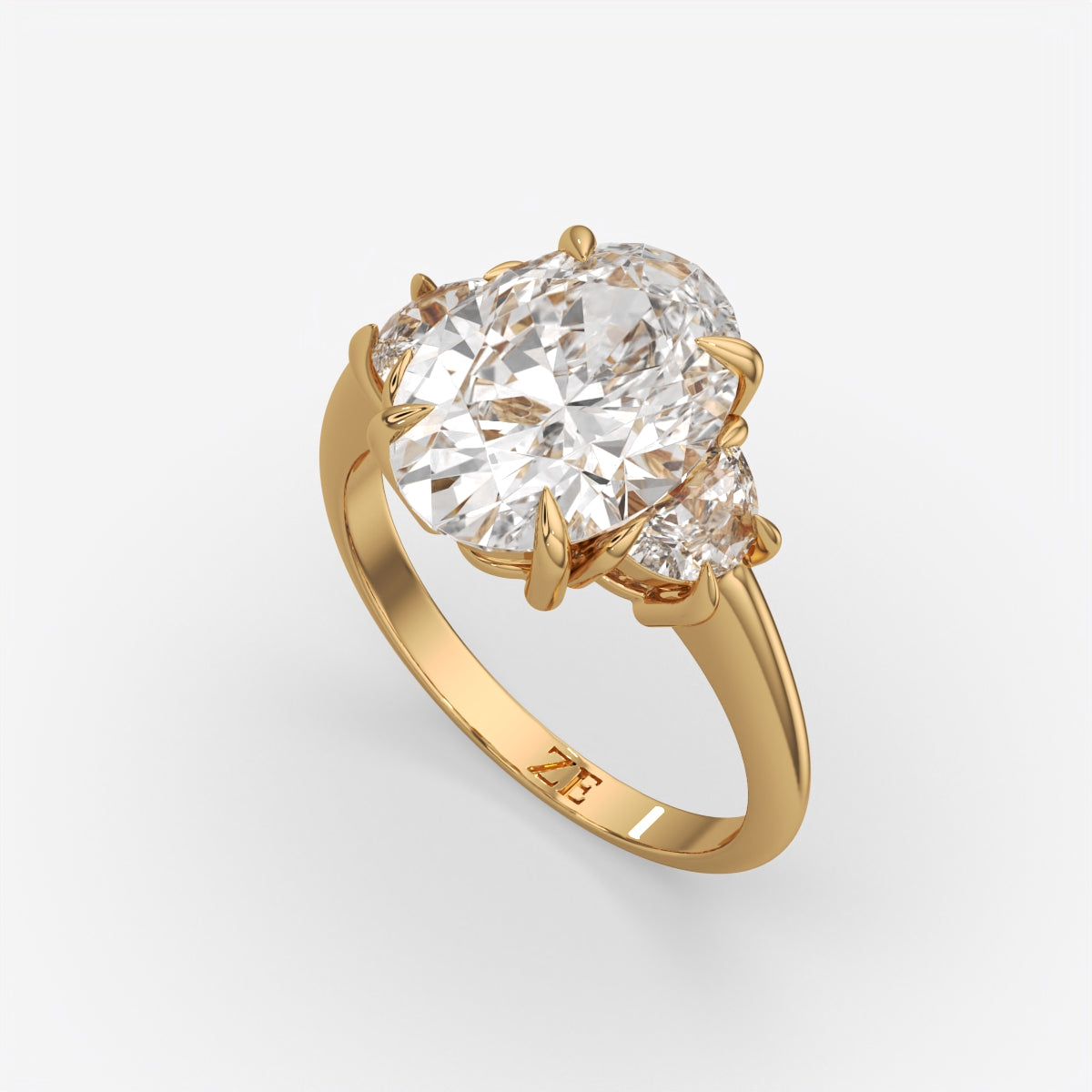 6.00 Ct Oval 3 Stone Ring With Half Moon Accents, view 3