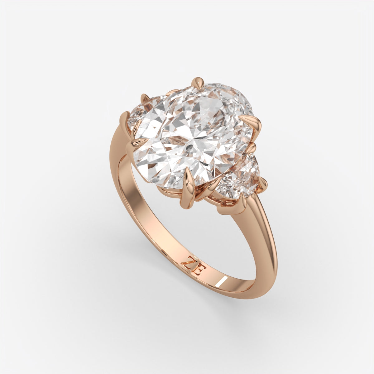 6.00 Ct Oval 3 Stone Ring With Half Moon Accents, view 4