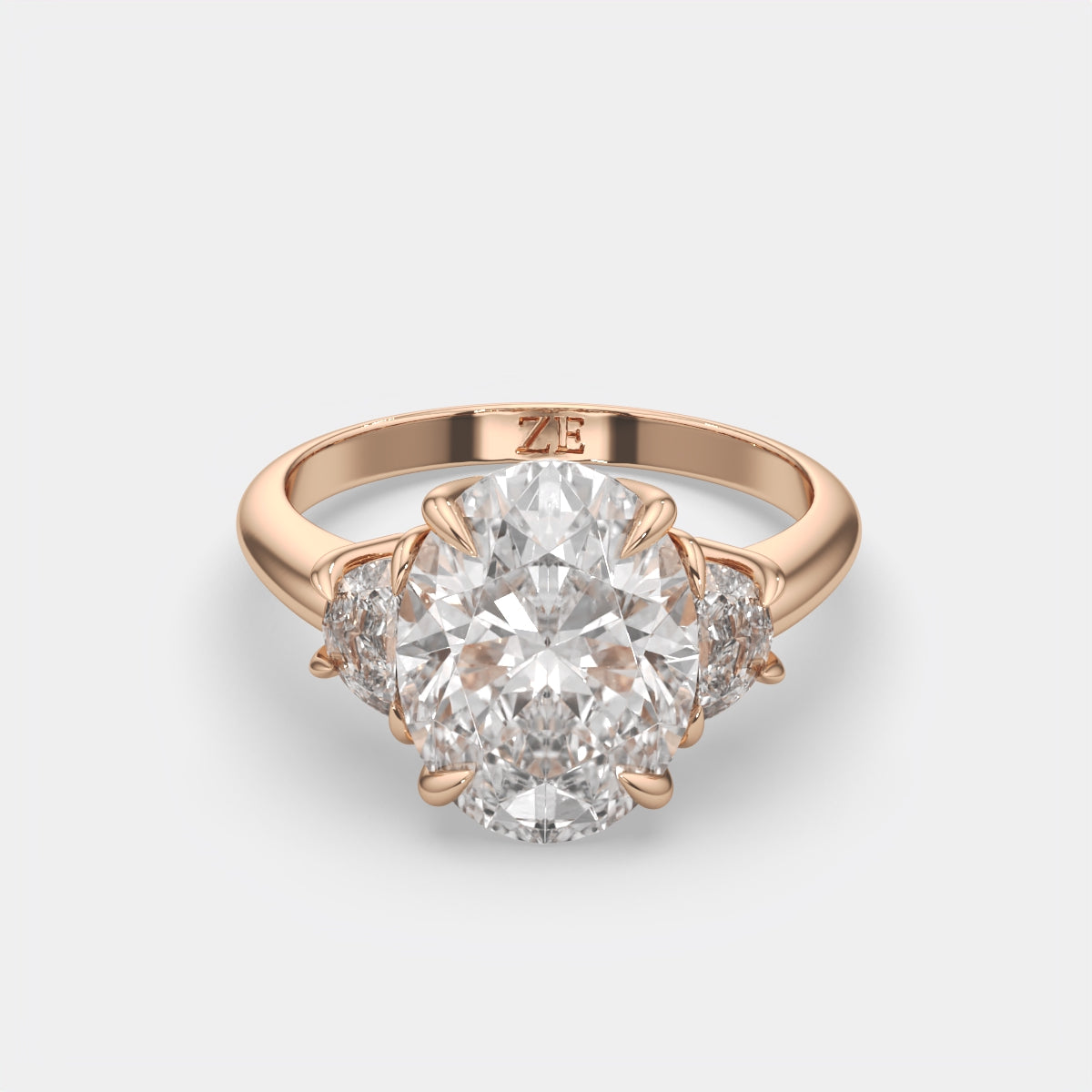 6.00 Ct Oval 3 Stone Ring With Half Moon Accents, view 18