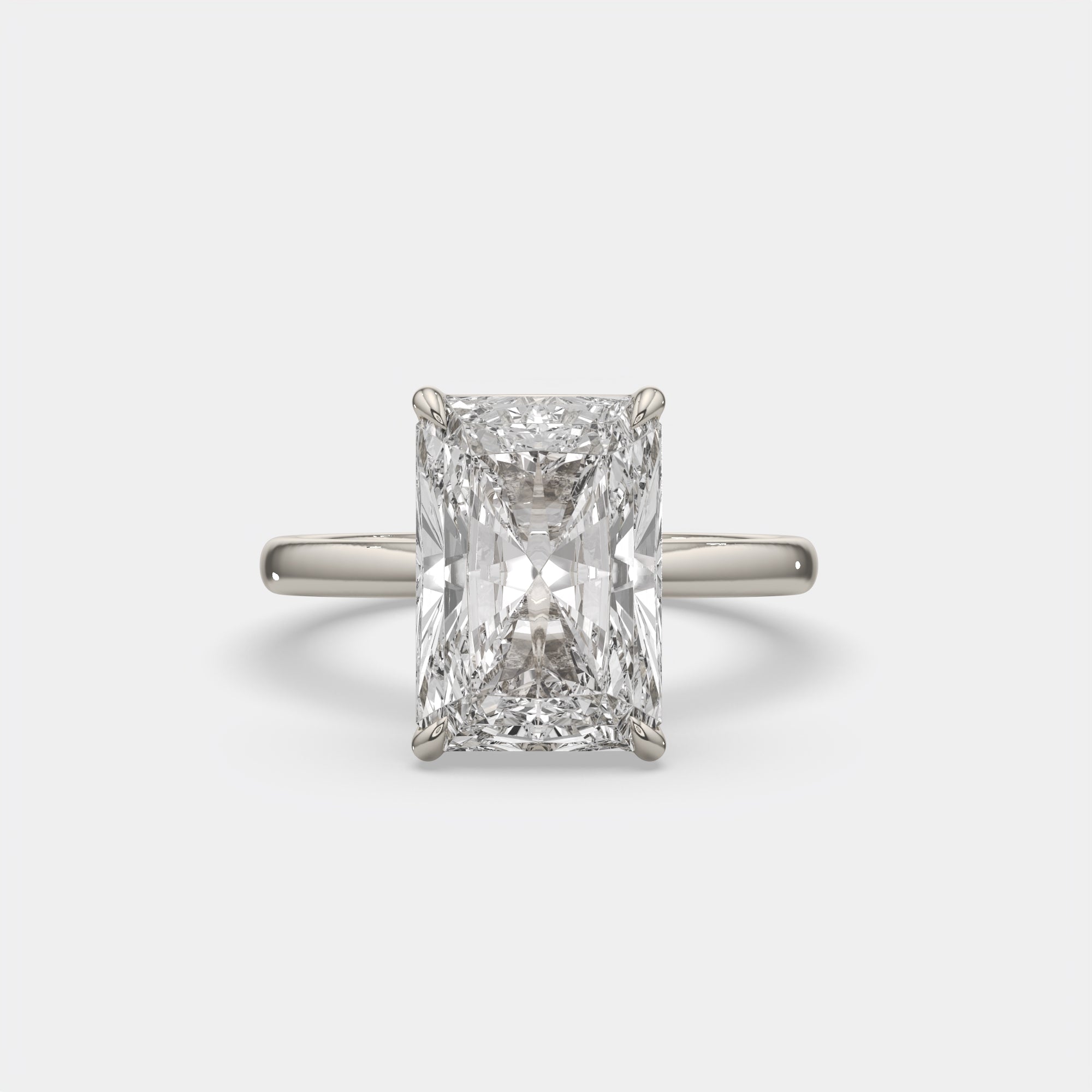 5.00 Ct E VS1 Radiant Solitaire Diamond Ring, in 14k white gold, worn on hand (2)