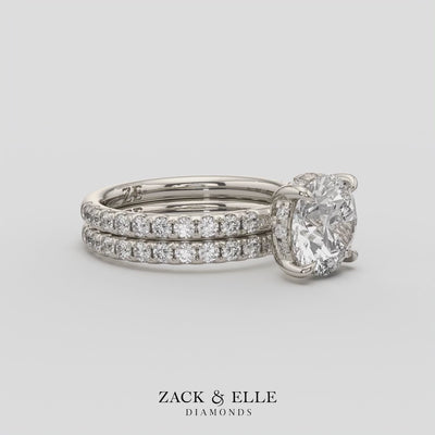 3.00 Ct D VS1 Round Diamond Halo Engagement Ring with Matching Band, in white gold, 360 spin