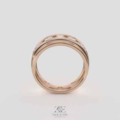 2.00 Ct D-E VS1 Round Lab-Grown Diamond Men's Channel Set Wedding Band, in rose gold, 360 spin