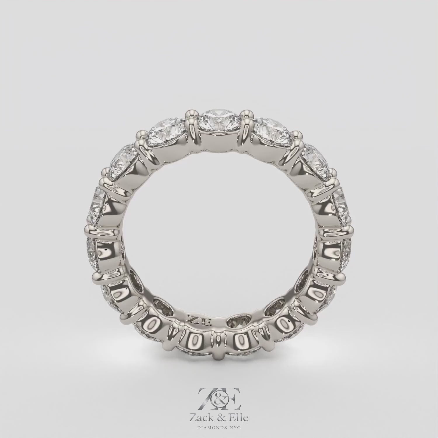 4.50 Ct D-E Color VS1 Round Lab Diamond Eternity Ring, in white gold, 360 spin