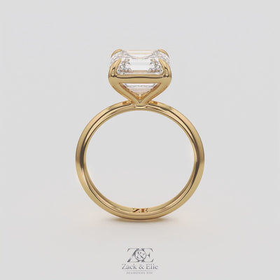 4.00 Ct E VS1 Asscher Cut Lab-Grown Diamond Solitaire Ring, in yellow gold, 360 spin