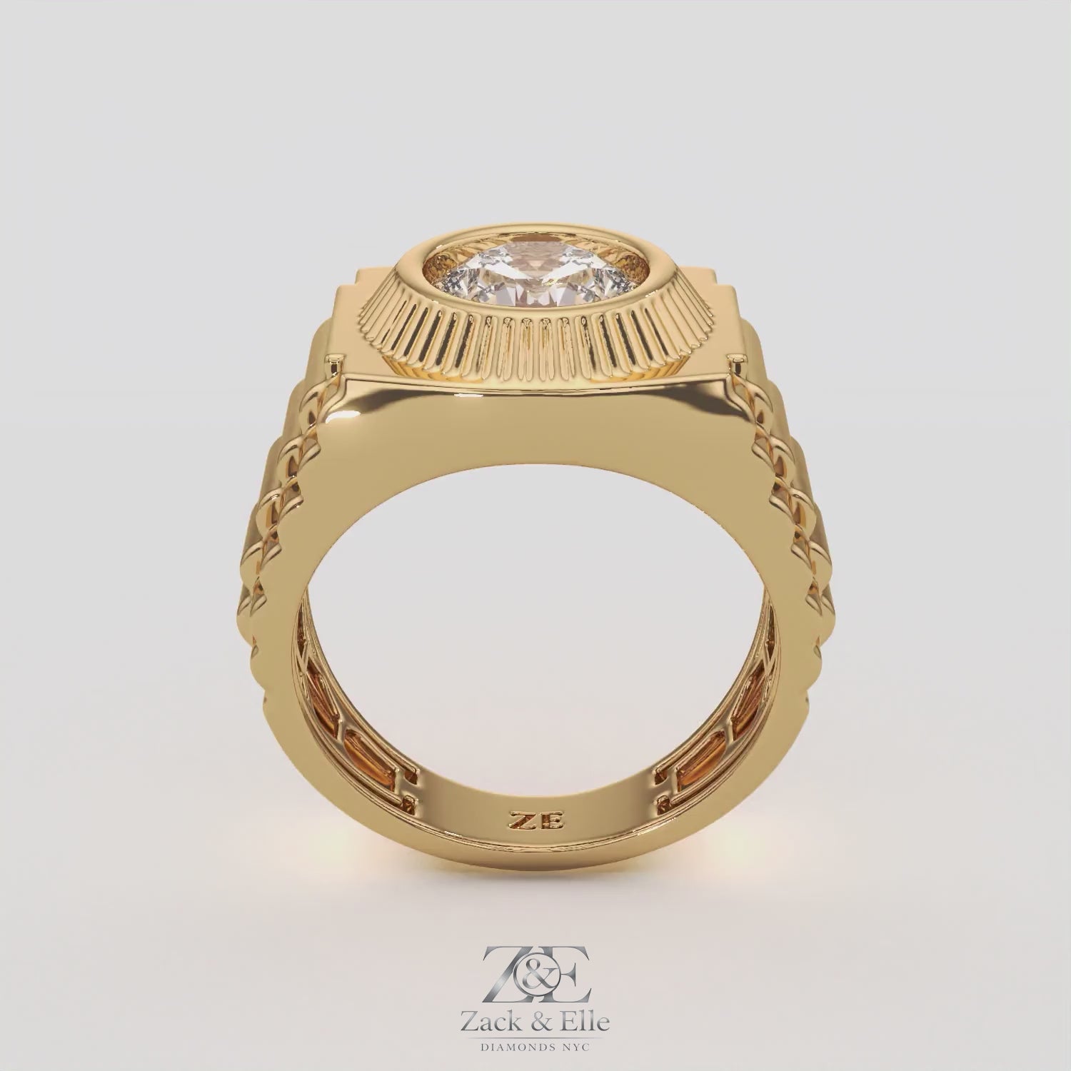 3.00 Ct E VS1 Radiant Cut Lab Grown Diamond Men's Ring, in white gold, 360 spin