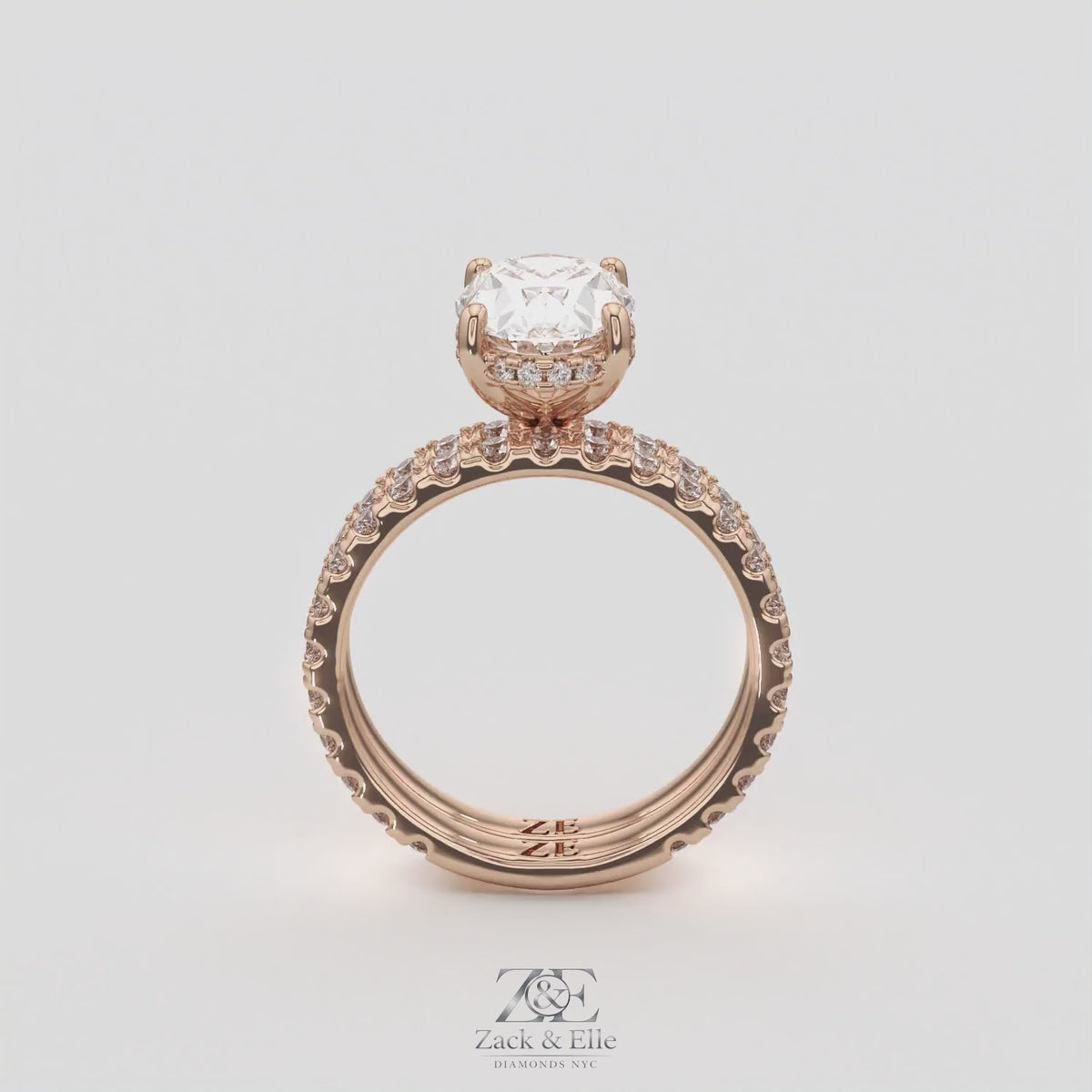 3.00 Ct D VS1 Oval Lab-Grown Diamond Engagement Ring with Matching Band, in rose gold, 360 spin