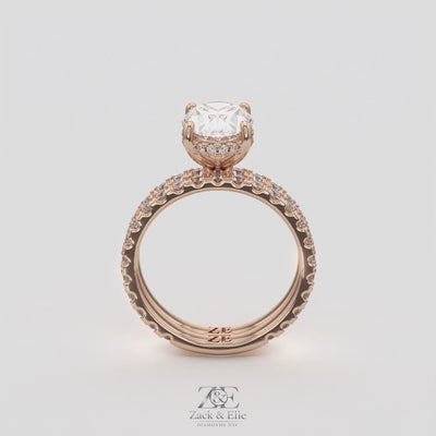 3.00 Ct D VS1 Oval Lab-Grown Diamond Engagement Ring with Matching Band, in rose gold, 360 spin