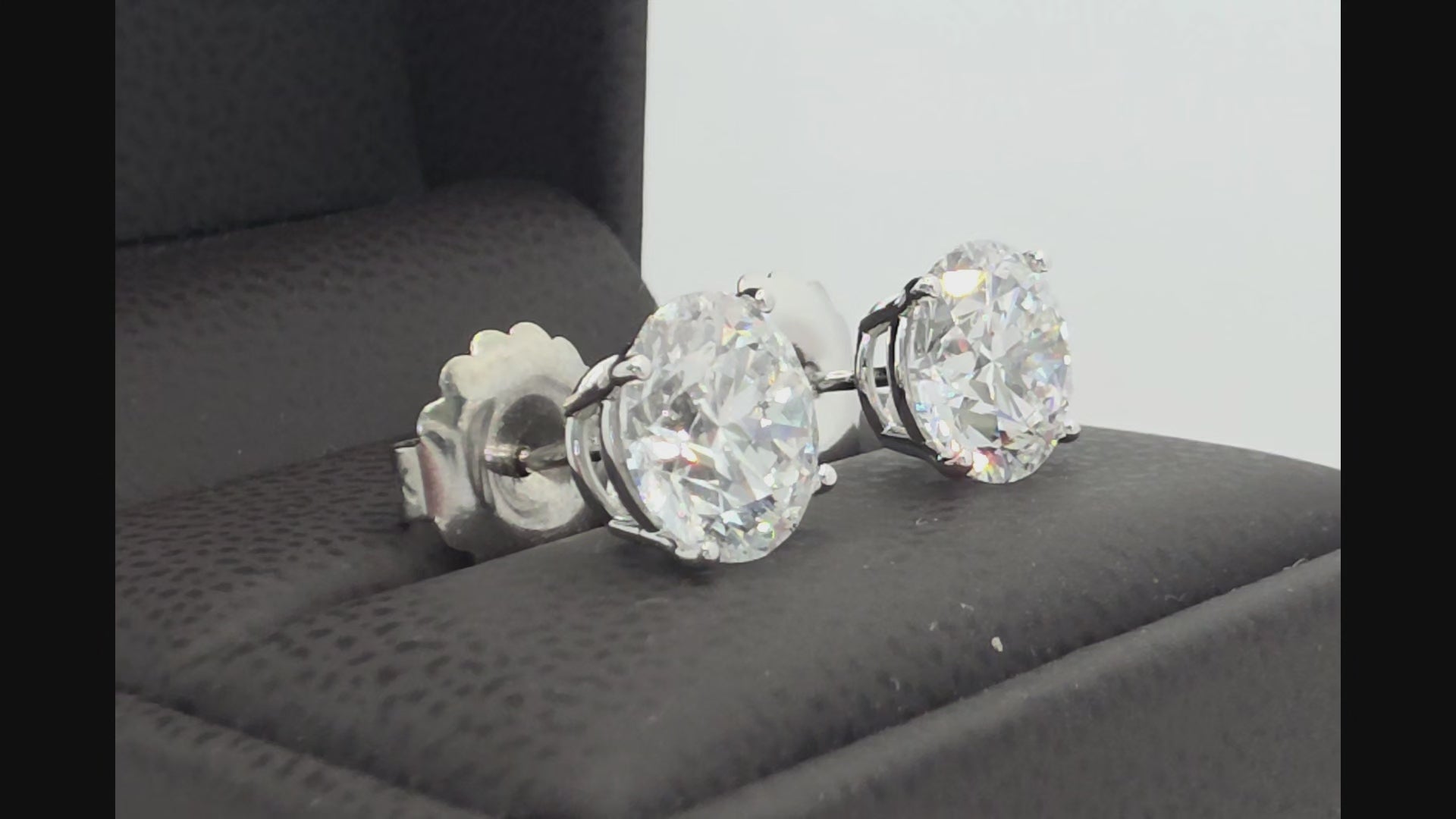 6.00 Ct D VS1 Round Lab Grown Diamond Basket Studs with Jumbo Backs, in white gold, 360 spin
