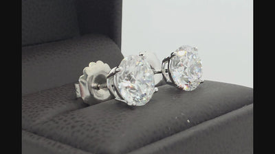 6.00 Ct D VS1 Round Lab Grown Diamond Basket Studs with Jumbo Backs, in white gold, 360 spin