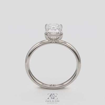 2.00 Ct D VS1 Emerald Cut Solitaire Diamond Ring, in white gold, 360 spin