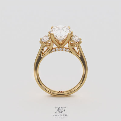3.25 Ct E VS1 Oval Lab-Grown Diamond Ring With Round Accents, in yellow gold, 360 spin
