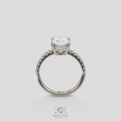 1.75 Ct D VS1 Oval Lab Grown Diamond Hidden Halo Engagement Ring, in white gold, 360 spin