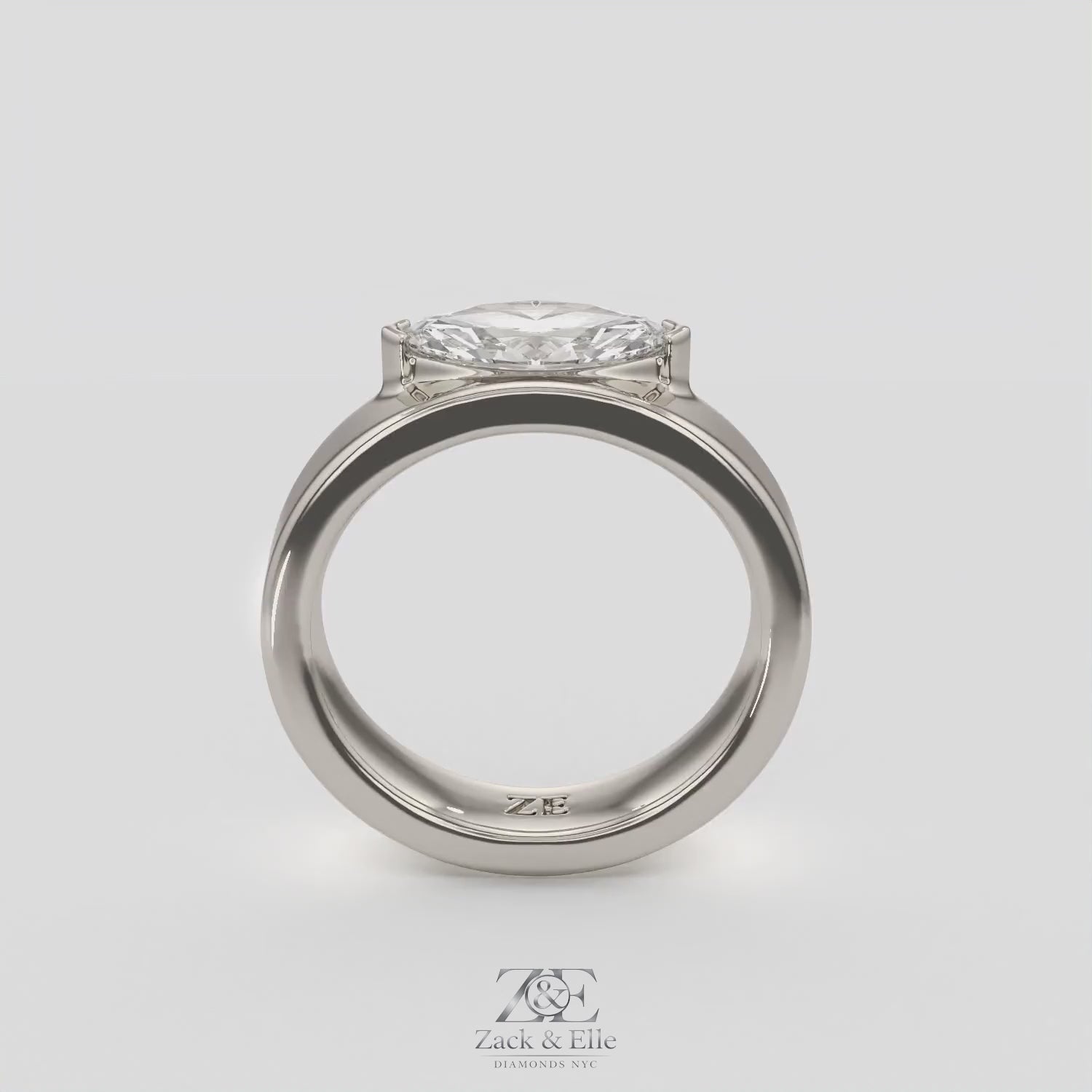 1.00 Ct D VS1 Marquise East West Solitaire Lab Grown Diamond Ring, in white gold, 360 spin