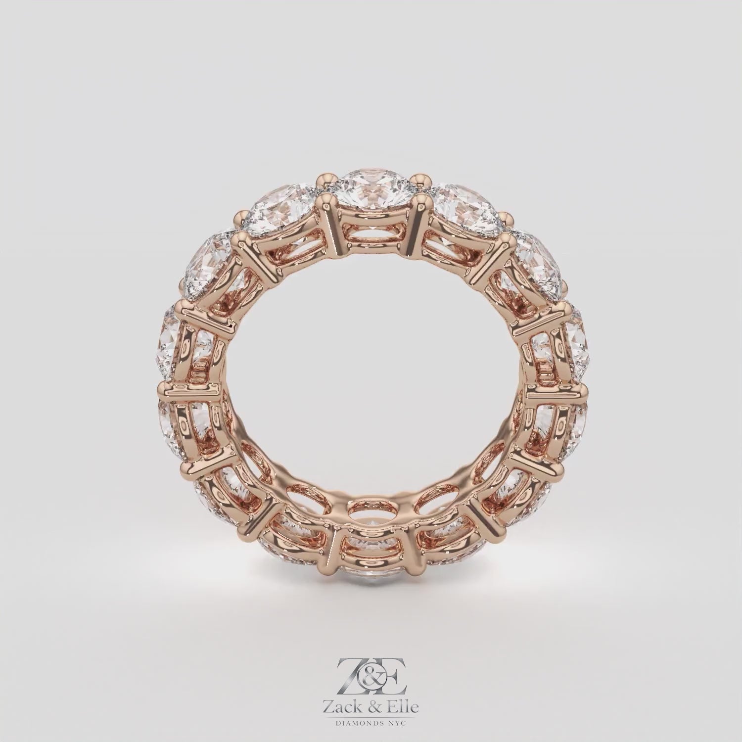 7.00 CTW D-E VS1 Round Lab Grown Diamond Eternity Ring, in white gold, 360 spin