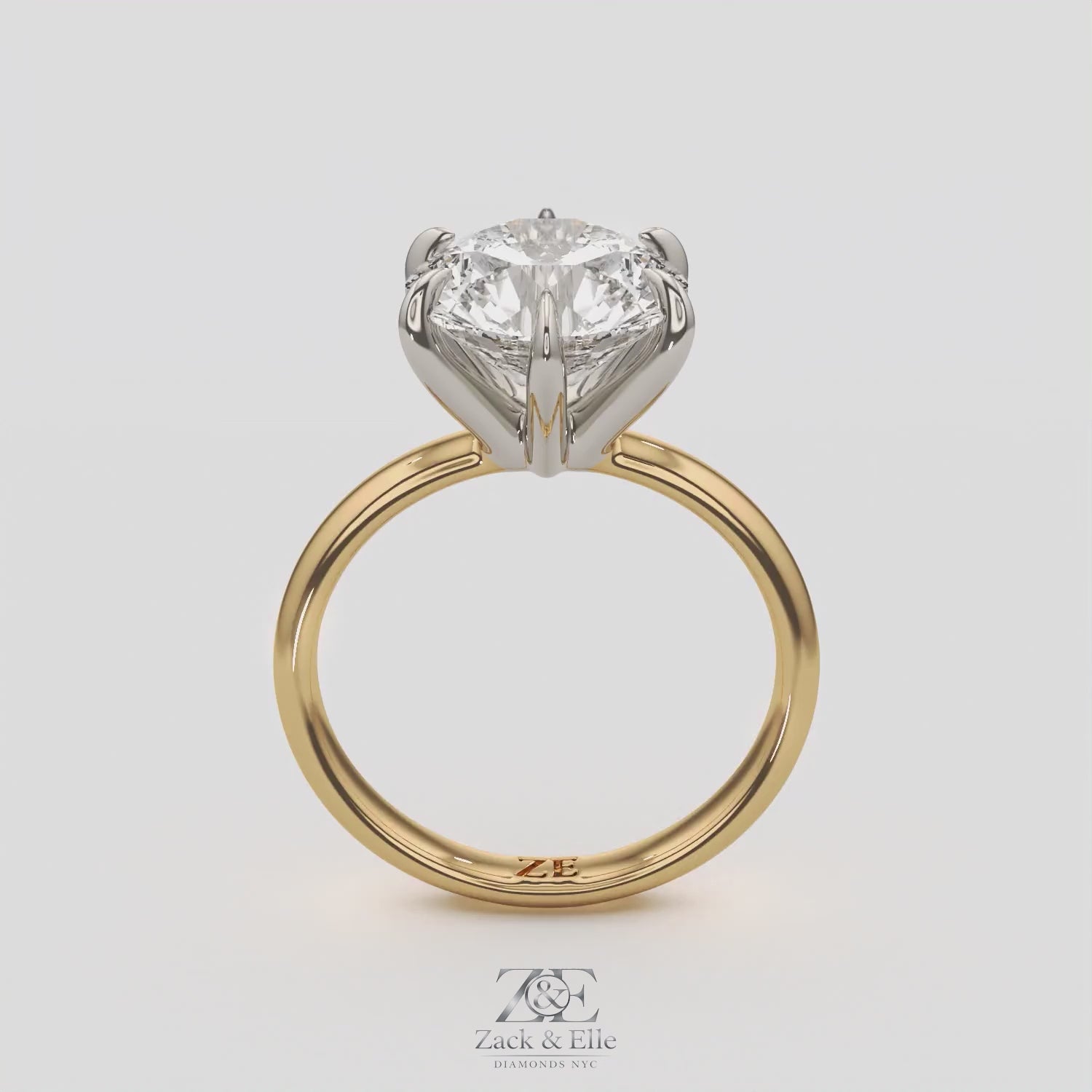 4.00 Ct E VS1 Round Brilliant 6 Prong Solitaire Diamond Ring, in white gold, 360 spin