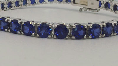 16 CTW Round Blue Sapphire Tennis Bracelet, in white gold, 360 spin