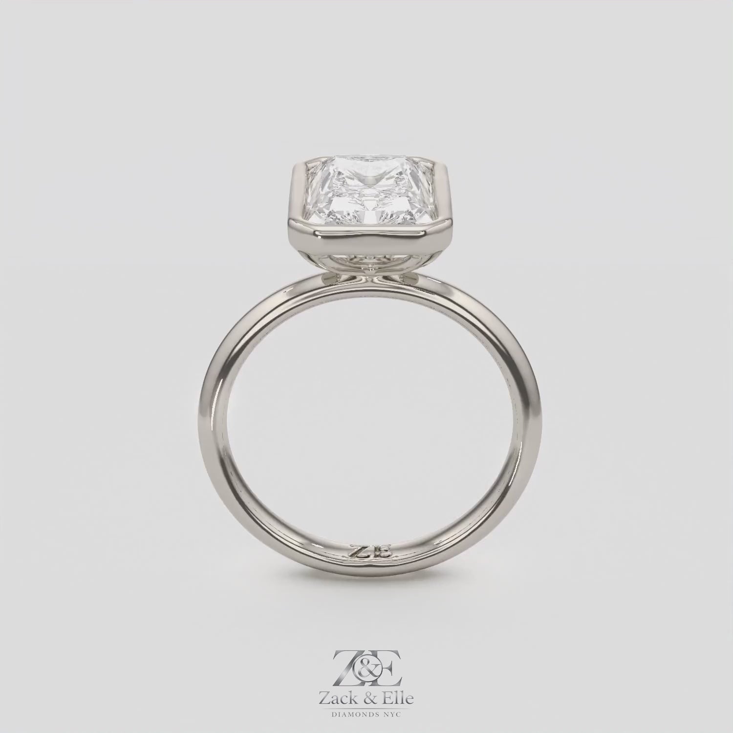 3.00 Ct E VS1 Radiant Cut Solitaire Diamond Ring, in white gold, 360 spin
