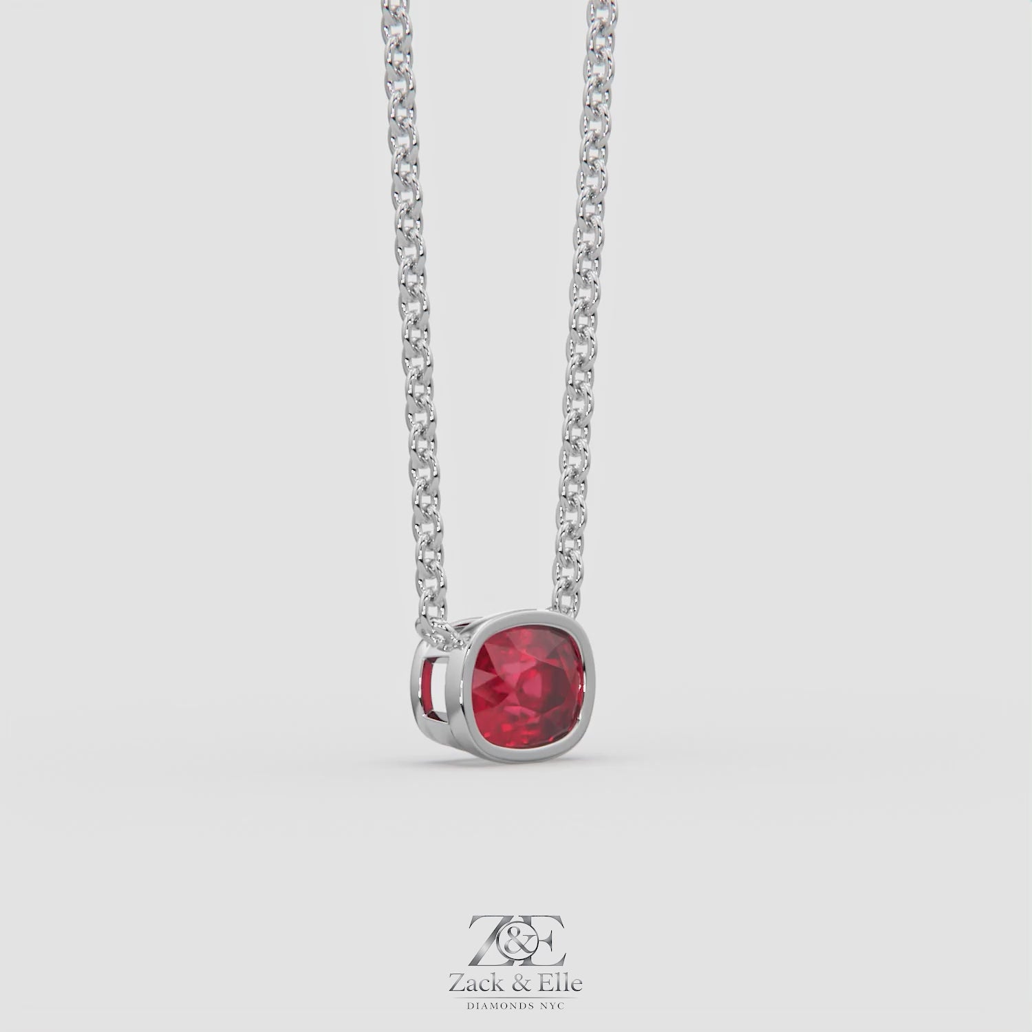 3.00 Ct Cushion Red Ruby East West Pendant, in white gold, 360 spin