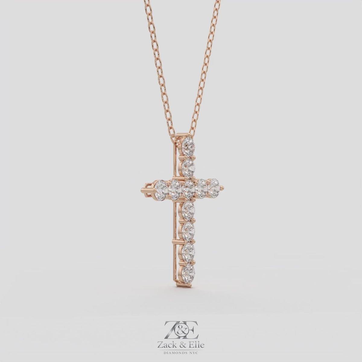 5.50 Ct D VS1 Round Lab-Grown Diamond Cross Pendant, in white gold, 360 spin