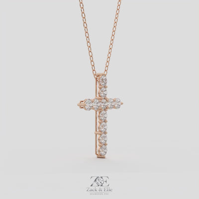 5.50 Ct D VS1 Round Lab-Grown Diamond Cross Pendant, in white gold, 360 spin