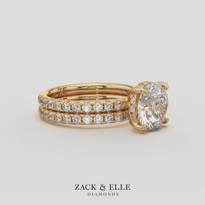 3.00 Ct D VS1 Round Diamond Halo Engagement Ring with Matching Band, in white gold, 360 spin
