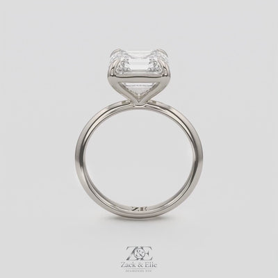 4.00 Ct E VS1 Asscher Cut Lab-Grown Diamond Solitaire Ring, in white gold, 360 spin