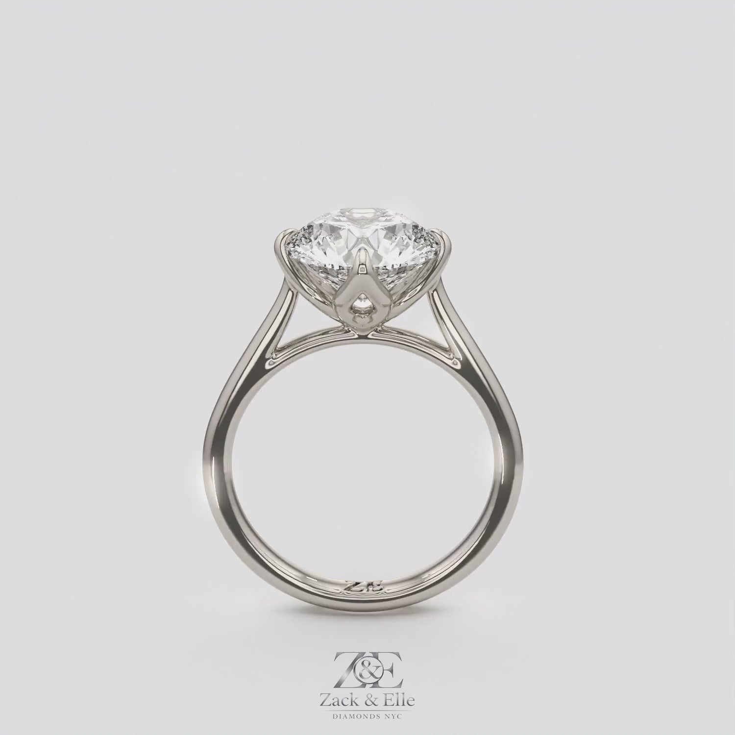 3.00 Ct D VS1 Round Solitaire Diamond Ring Tulip Setting, in white gold, 360 spin