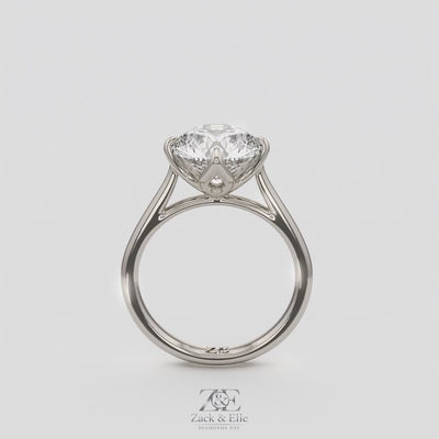 3.00 Ct D VS1 Round Solitaire Diamond Ring Tulip Setting, in white gold, 360 spin