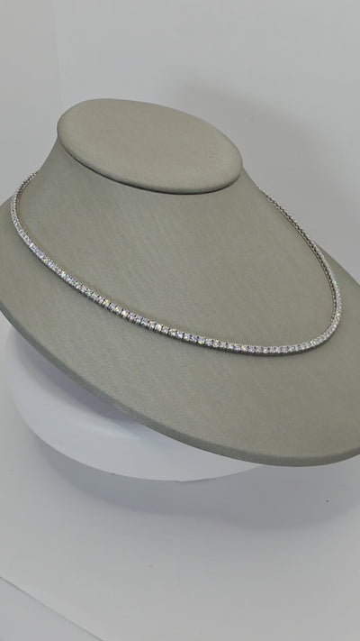10.00 Ct D-E VS1 Round Lab-Grown Diamond Tennis Necklace, in white gold, 360 spin