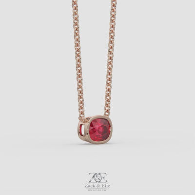3.00 Ct Cushion Red Ruby East West Pendant, in rose gold, 360 spin