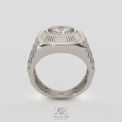 3.00 Ct E VS1 Radiant Cut Lab Grown Diamond Men's Ring, in white gold, 360 spin