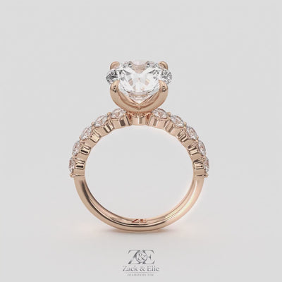 4.80 Ct E VS1 Round Lab Grown Diamond Side Stone Engagement Ring, in white gold, 360 spin